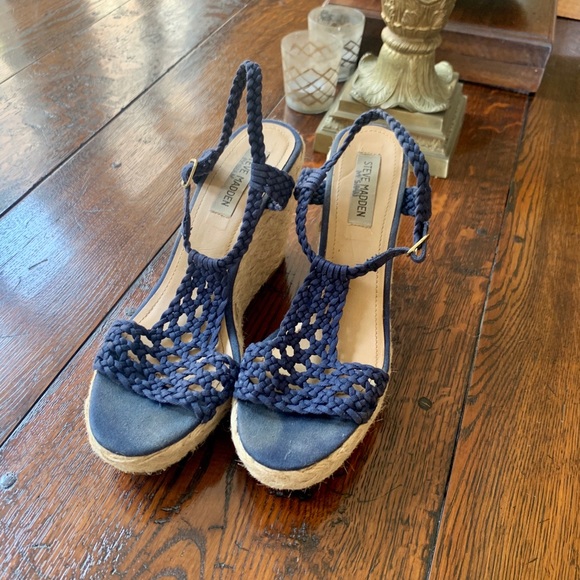 Steve Madden W Size 9 Navy Woven Espadrille Wedge - Picture 1 of 3